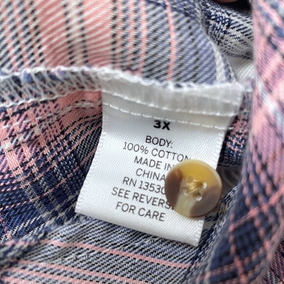 DRESSBARN Plaid Shirt Plus Size 3X Cotton Blue Pink Long Sleeve Button Up NWT - Picture 8 of 10